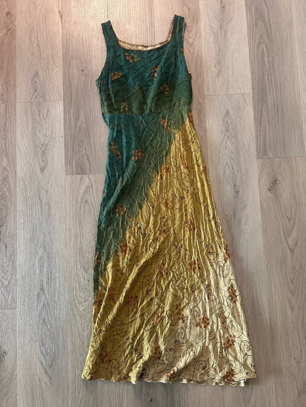 green gold long dress